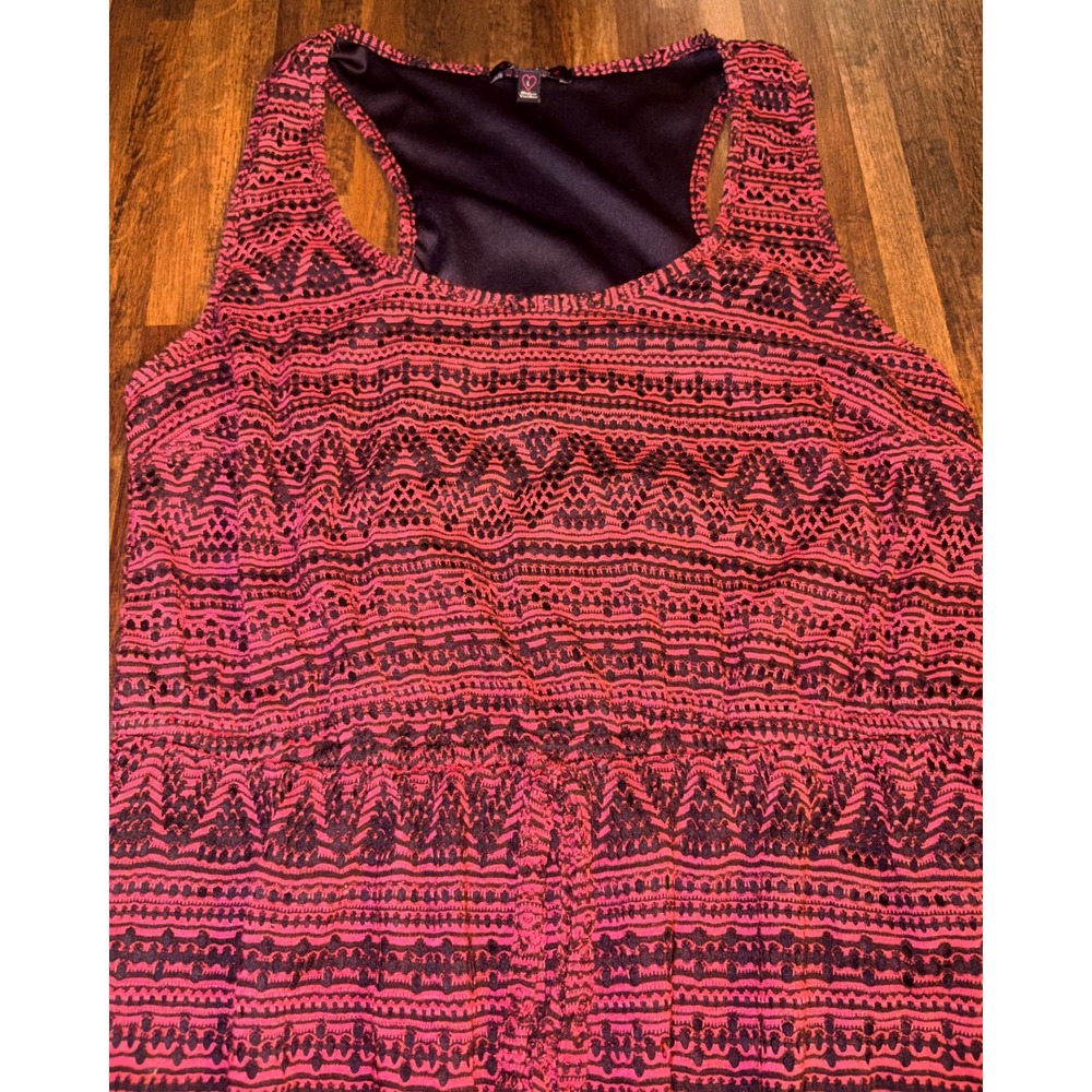 BeBop Pink Black Geometric Crochet Lace Maxi Dress Womens Large Racerback Boho - Picture 2 of 7